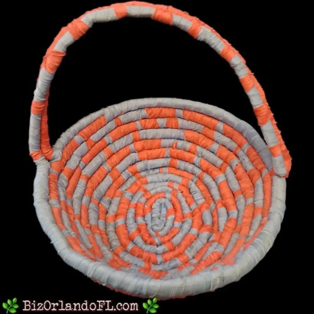 VINTAGE: Set of 2 Matching Nested Coiled Rope Basket in Coral & Blue Colors RARE